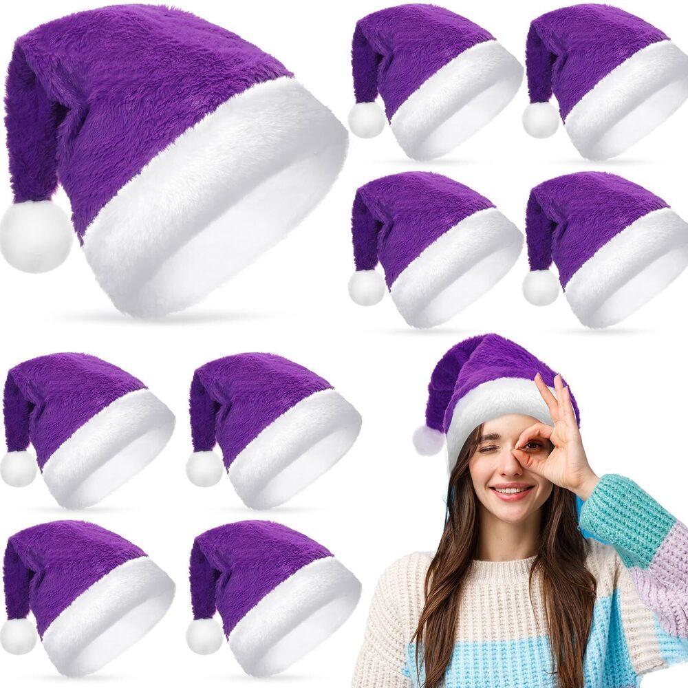 2299 10 Pcs Santa Hat Christmas Plush Hat Large Traditional Holiday Claus